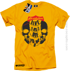 Live Fast Die Young Two Skulls - Koszulka męska żółta 