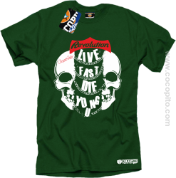 Live Fast Die Young Two Skulls - Koszulka męska zielona 