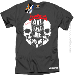 Live Fast Die Young Two Skulls - Koszulka męska szara 