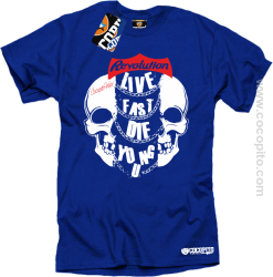 Live Fast Die Young Two Skulls - Koszulka męska niebieska 