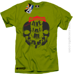 Live Fast Die Young Two Skulls - Koszulka męska kiwi