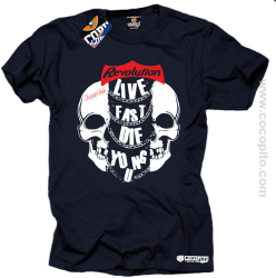 Live Fast Die Young Two Skulls - Koszulka męska granat