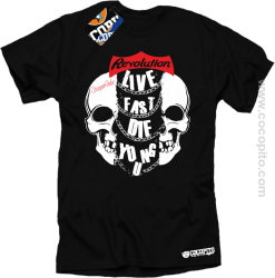 Live Fast Die Young Two Skulls - Koszulka męska czarna
