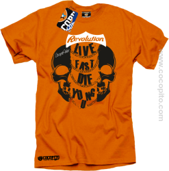 Live Fast Die Young Two Skulls - Koszulka męska pomarańcz
