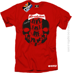 Live Fast Die Young Two Skulls - Koszulka męska czerwona 