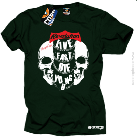 Live Fast Die Young Two Skulls - Koszulka męska butelkowa 
