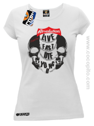 Live Fast Die Young Two Skulls - Koszulka damska biała 