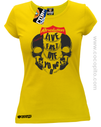 Live Fast Die Young Two Skulls - Koszulka damska żółta 