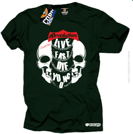 Live Fast Die Young Two Skulls - Koszulka męska 