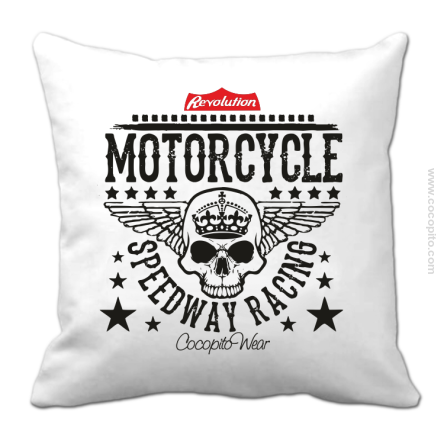 Motorcycle Crown Skull Speedway - Poduszka biała
