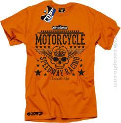 Motorcycle Crown Skull Speedway - Koszulka męska pomarańcz 