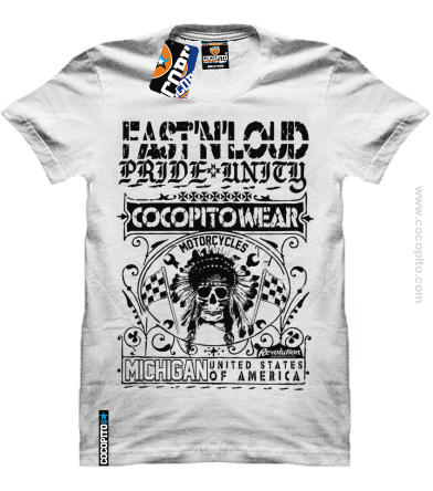 American Skull Michigan Motorcycles Pride Unity - koszulka męska white tshirt
