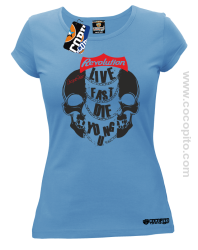 Live Fast Die Young Two Skulls - Koszulka damska błękit 