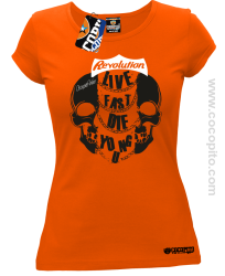 Live Fast Die Young Two Skulls - Koszulka damska pomarańcz 