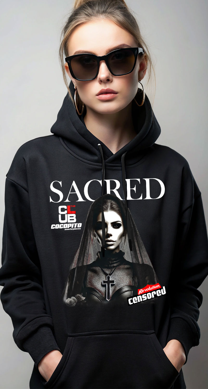 Sacred Club Censored Revolution Cocopito Wear Dark Techno Clubbing-  bluza z kapturem damska